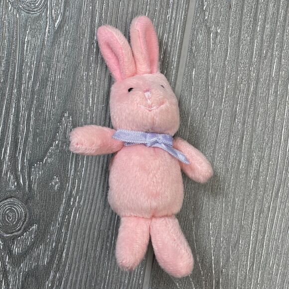 Carters Pink Bunny Rabbit 5in Finger Puppet Purple Bow Plush Stuffed Animal Toy - Picture 2 of 7